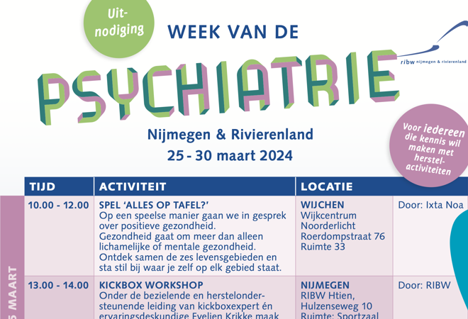 Programma week van de Psychiatrie (25 - 30 maart 2024)